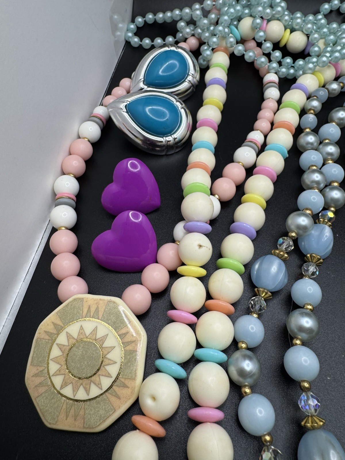 TITLE Vintage Chunky Beaded Necklace Lot Pastel Lucite Statement Jewelry 8 Pc