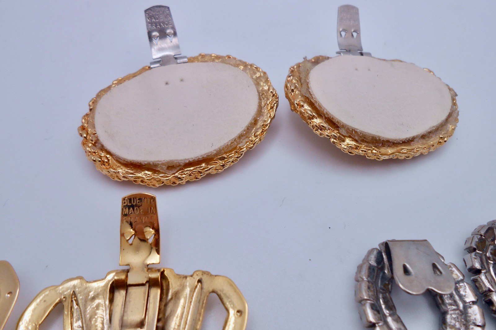 Vintage Shoe Clips Lot of Five 2 FRANCE Leather Enamel & 3 Clear Rhinestone L126
