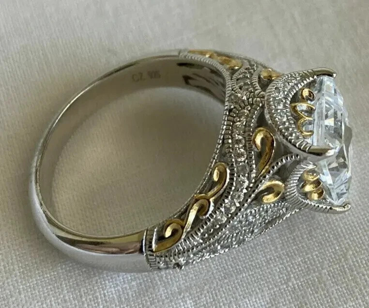 Victorian 3Ct Princess Cut Lab Created Diamond 14K Two-Tone Gold Finish Her Ring