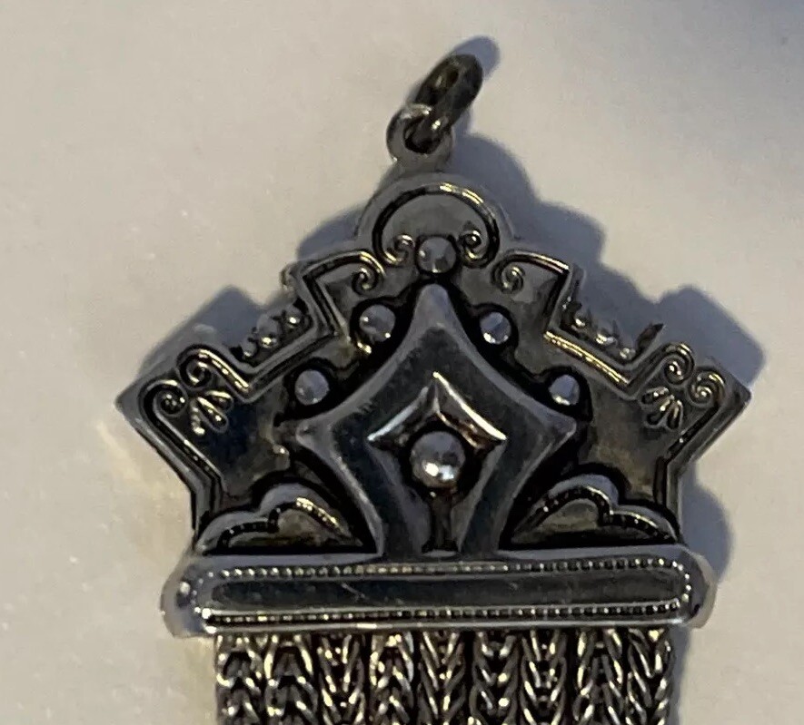 Vintage Silver Tone Tassel Pendant with Crown Top NO chain included