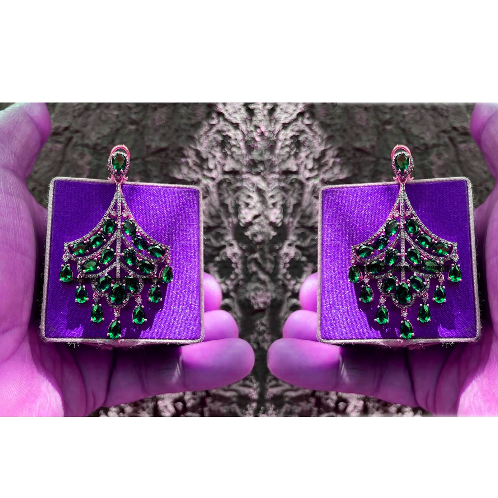 Vintage 3.40ctw Rose Cut Diamond Emerald Studded Silver Gorgeous Earring Jewelry