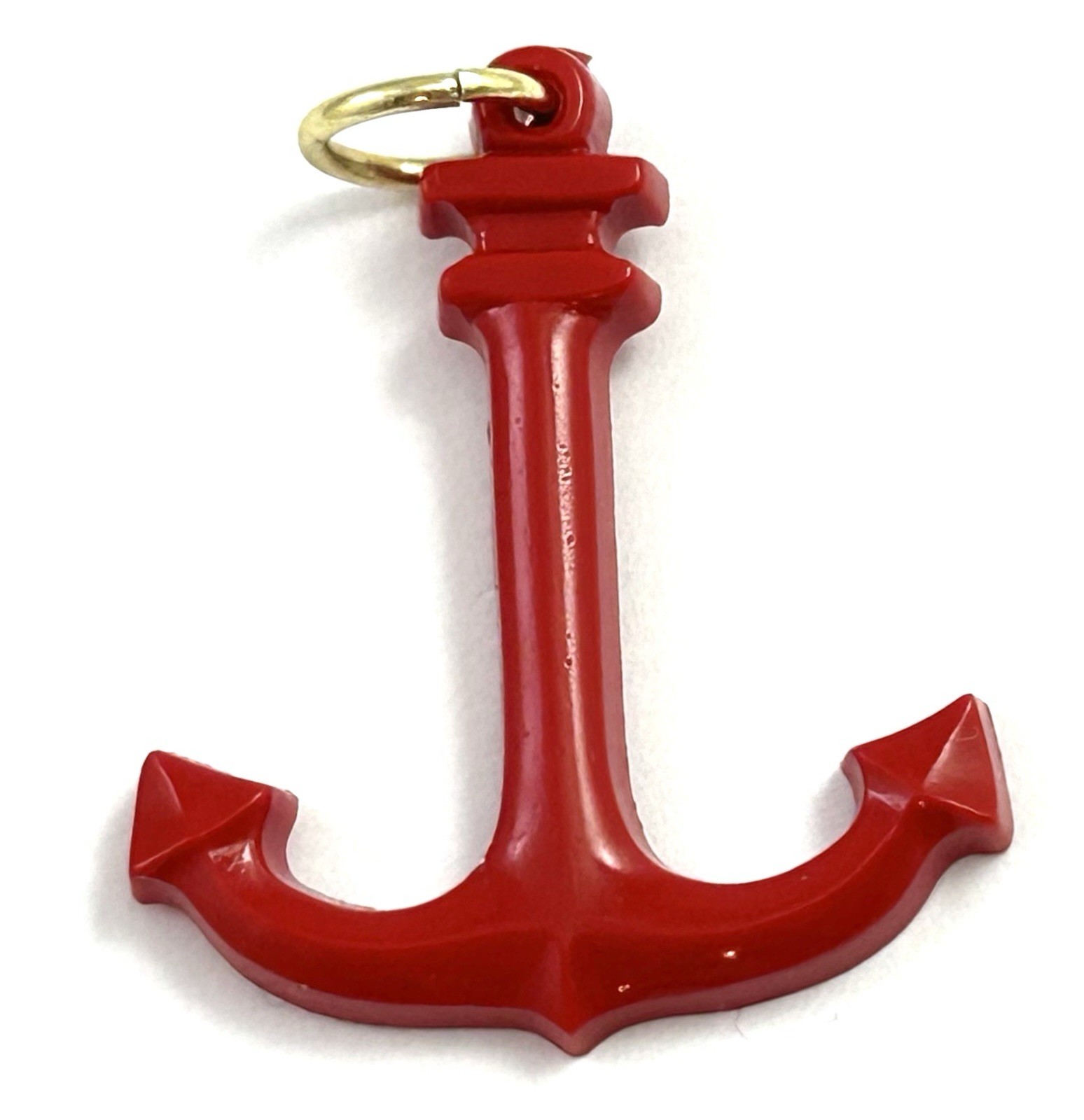 Vintage Anchor Charm Necklace Pendant Vintage Jewelry Ship Nautical Red Color