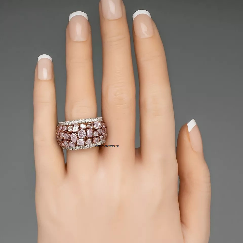 39 Fancy Pink Tourmaline In Rose Over 925 Silver Prong Settings (18mm) Band
