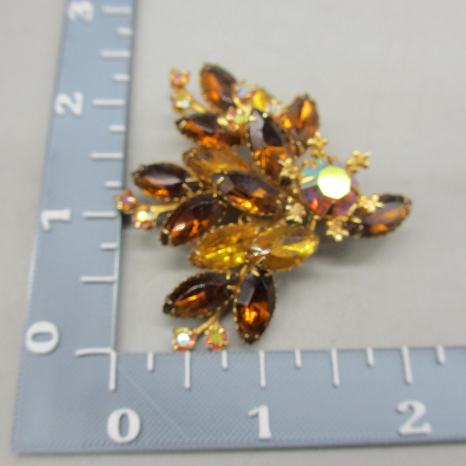 Vintage Rhinestone Brooch Navette AB Fall Colors Layered
