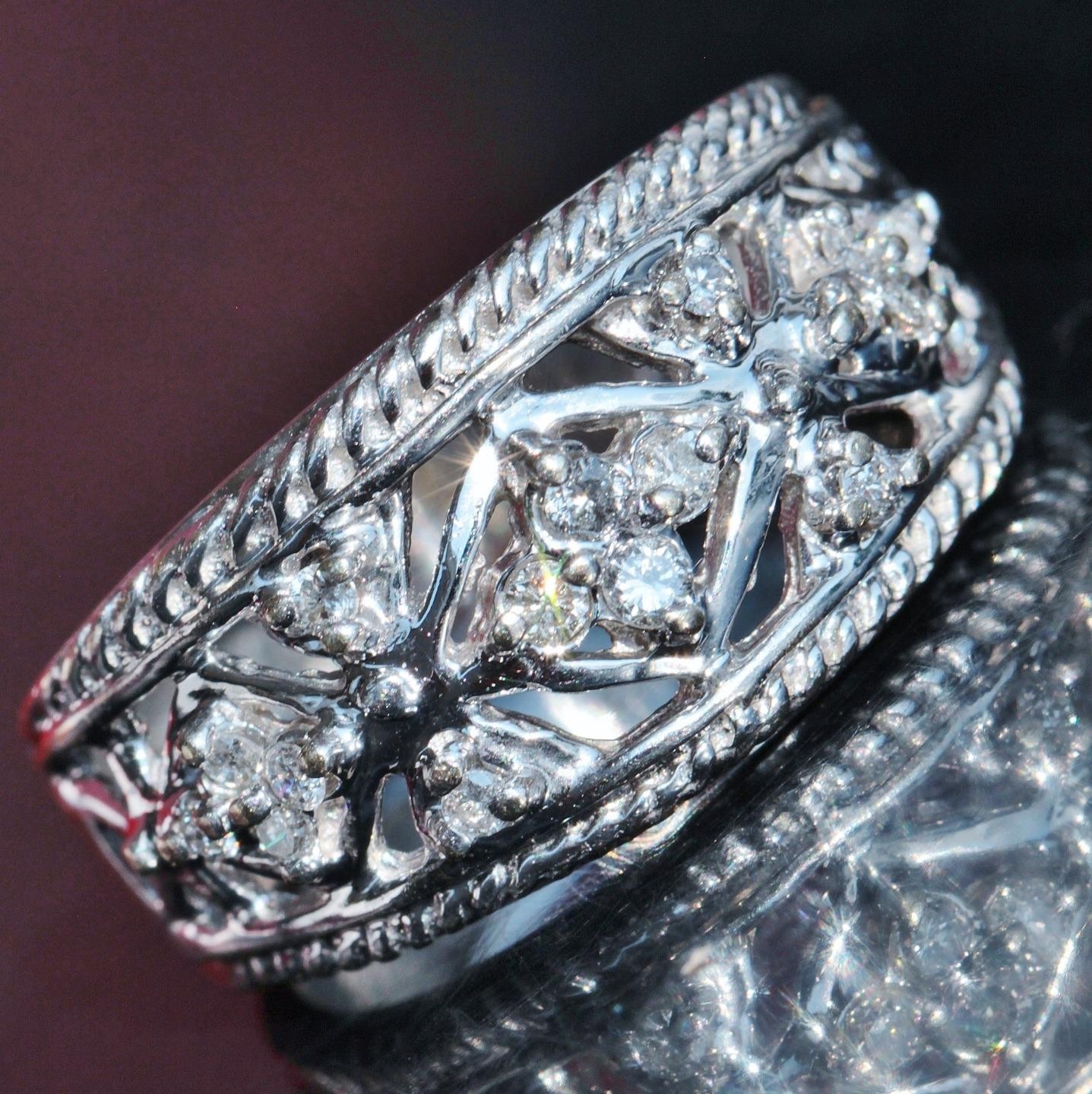 14k white gold ring 0.35ct natural diamond size 6.5 band handmade 5.5gr N161