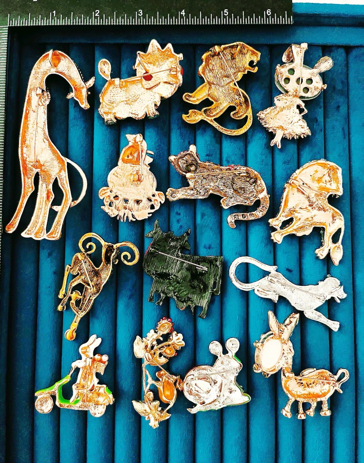 Mixed Animal Brooch Lot 14pcs Rhinestone Enamel Giraffe Lion Sheep Cow