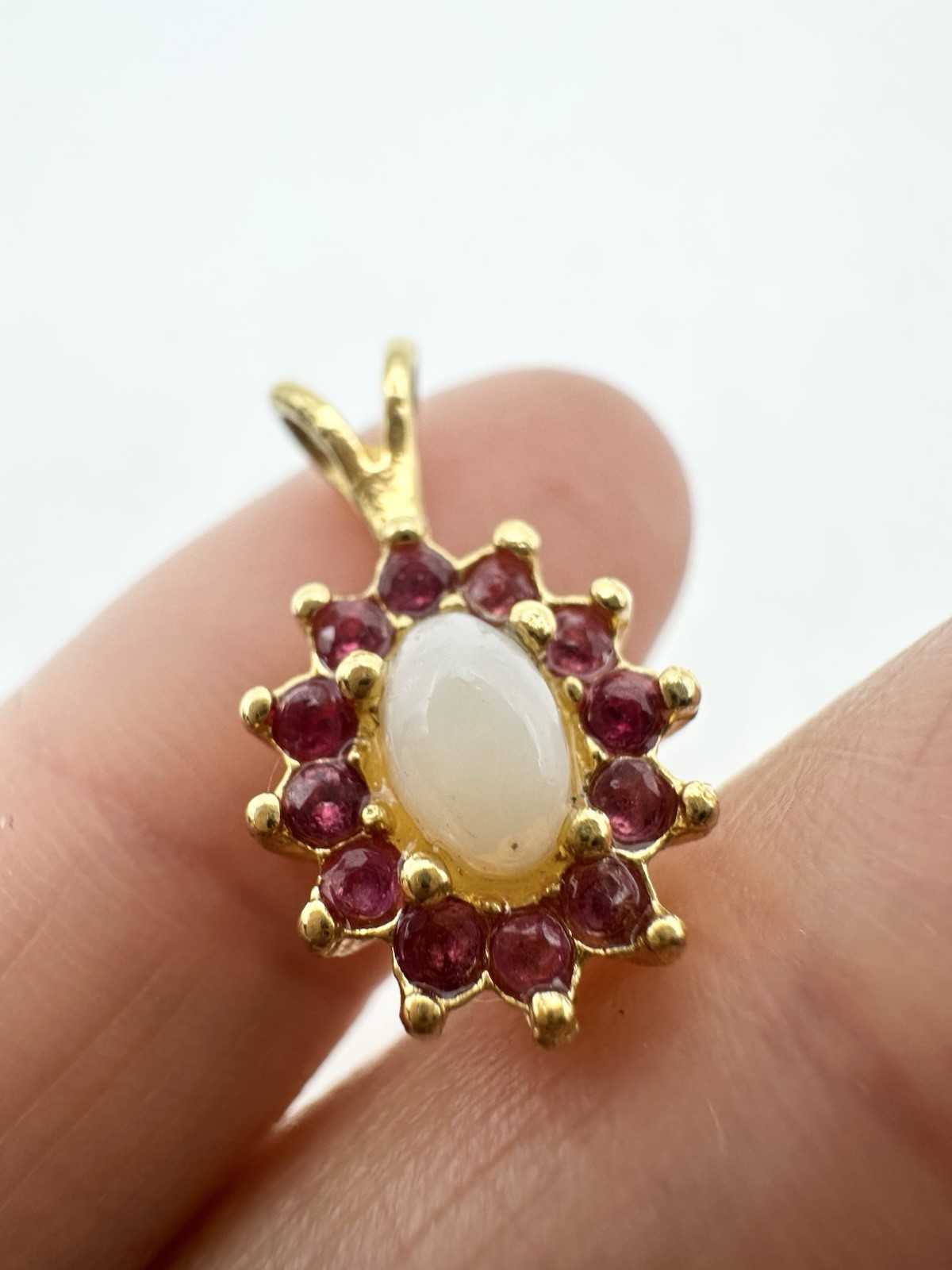 Vintage Pink Spinel Opal Pendant Gold Tone