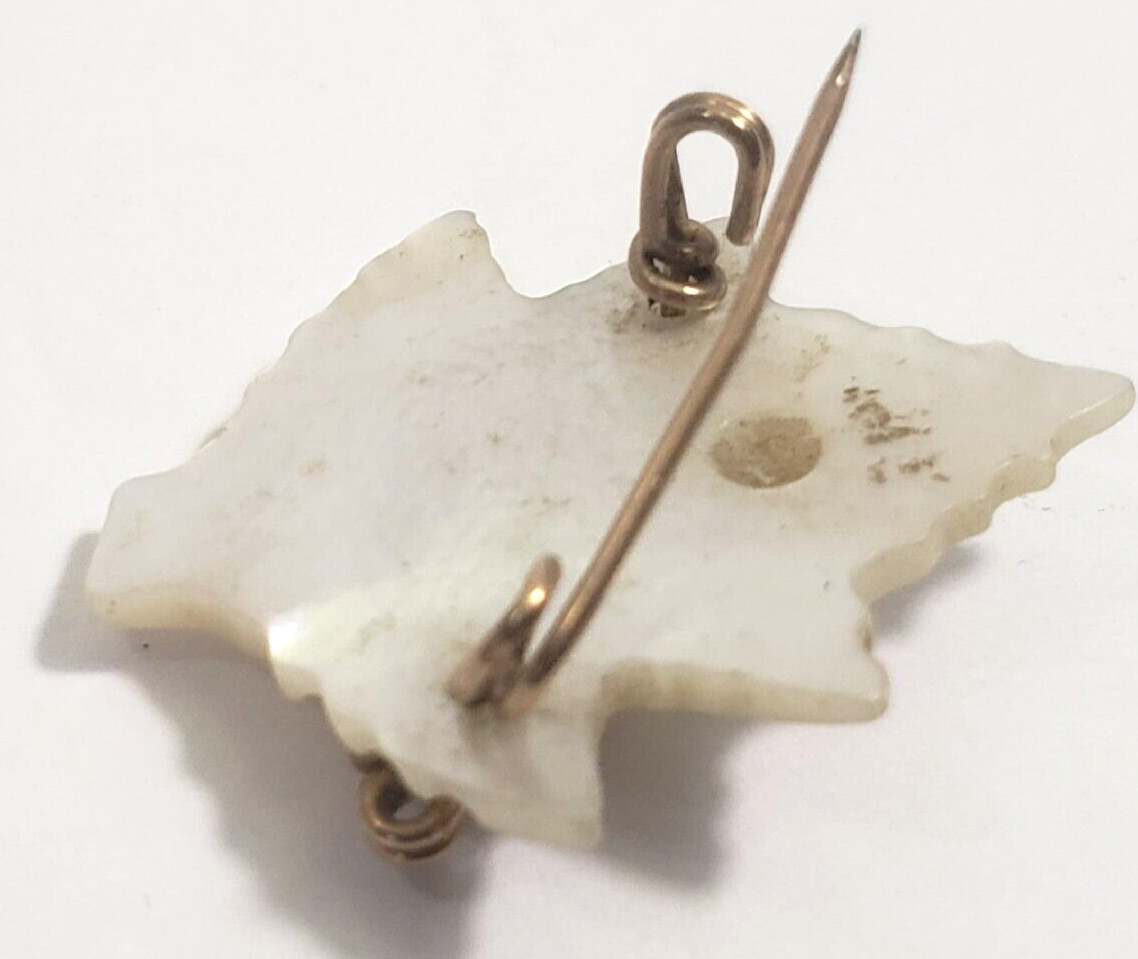 Vintage Mother of Pearl Leaf “Mother” Pin Brooch about 1″ Cursive Script Wire