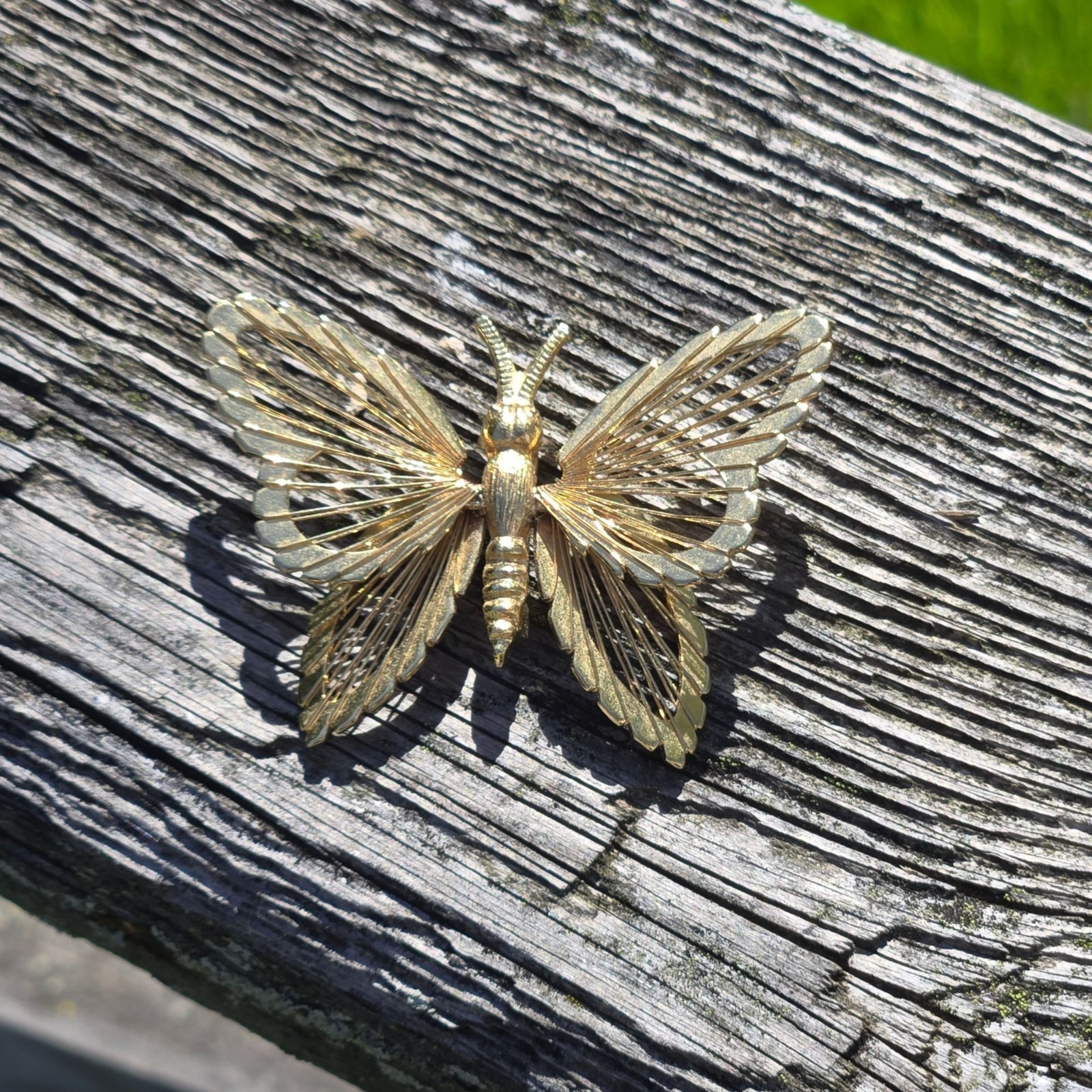 Vintage Monet Butterfly Brooch Gold Tone signed Pin Statement Minimalist jewelry