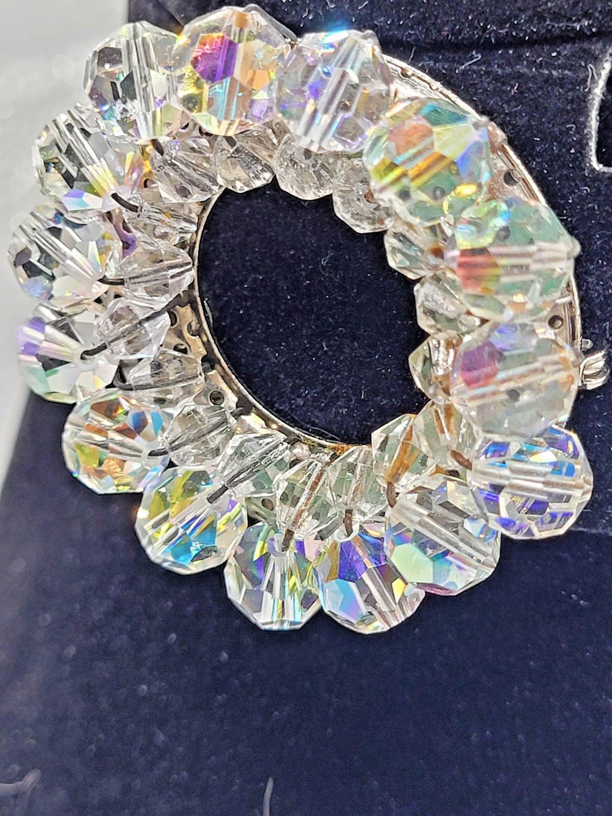 Sparkling Vintage Brooch Aurora Borealis Oval Beaded Glass Rhinestone 1950s
