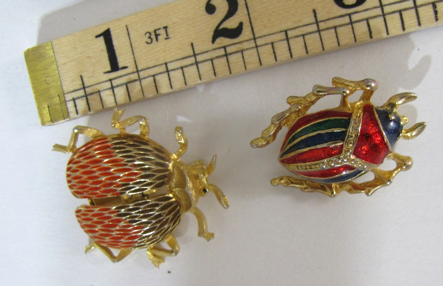 Vintage Enamel Beetle Pin Brooch Lot Gold Tone Lady Bug Flying Insect Rhinestone