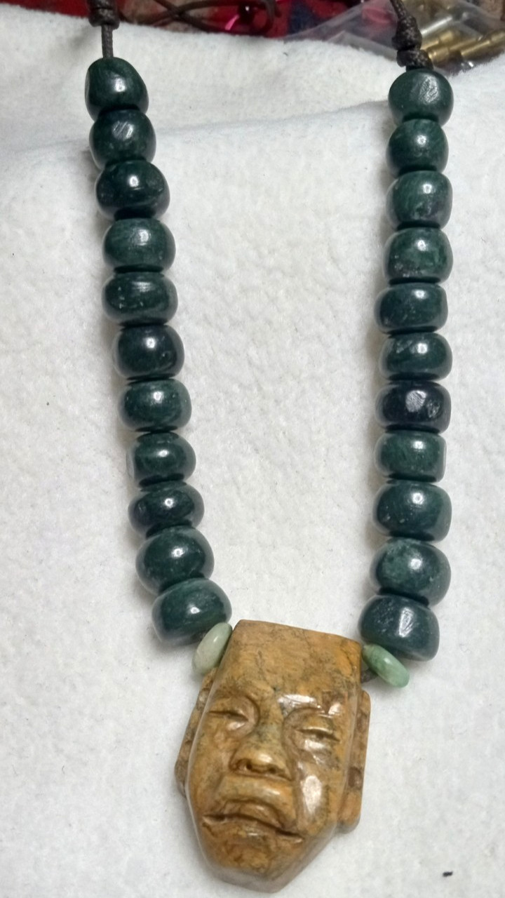 Toltec Modern Precolombia Mask With Guatemala Beads Neckalce.