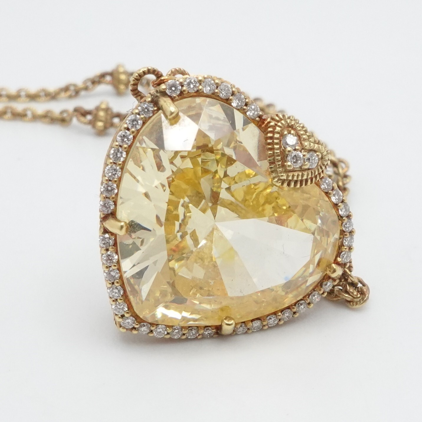 Judith Ripka 18K Yellow Gold Yellow Crystal & Diamond Heart Necklace 17″