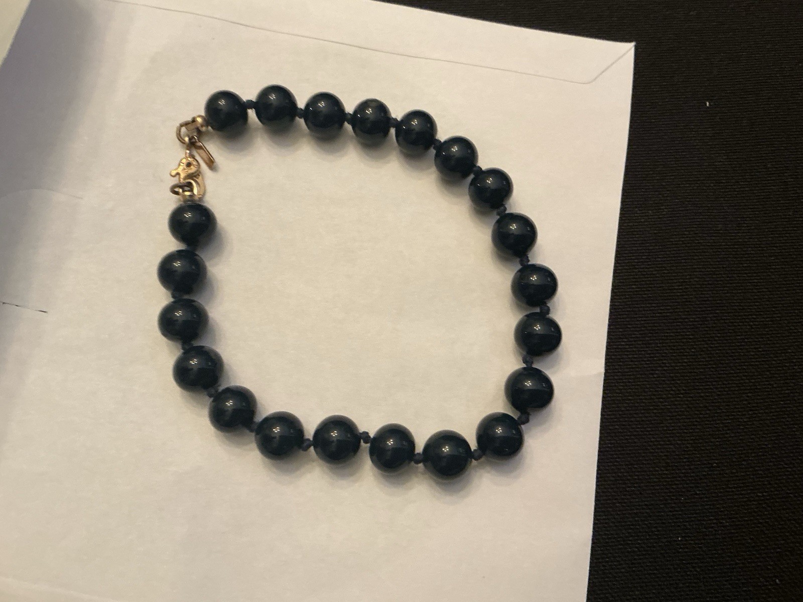 Vintage Monet Navy Dark Blue Knotted Glass Bead Bracelet Gold Tone Size 7.75