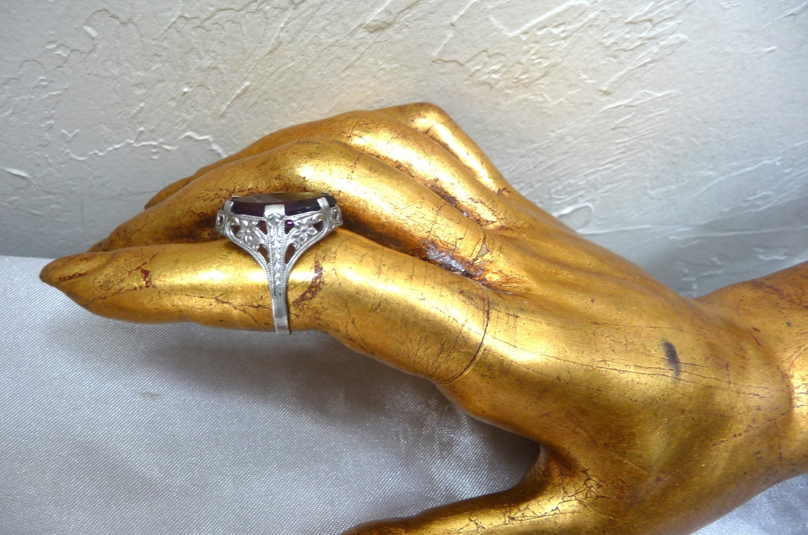AMAZING ANTIQUE OSTBY BARTON TITANIC ORNAMENTAL STERLING AMETHYST GEMSTONE RING!