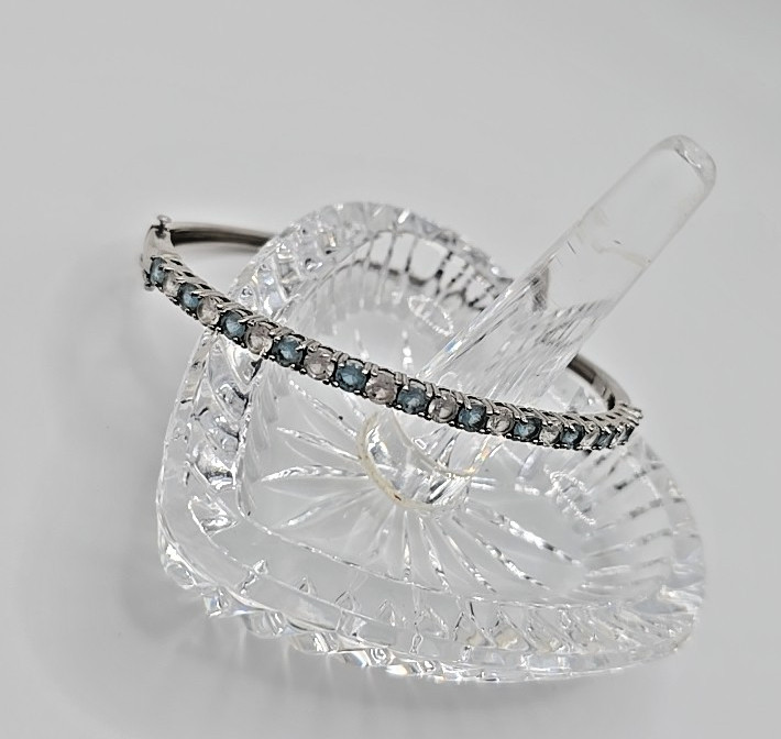 Vintage Signed SUN Sterling Silver Blue Topaz White Sapphire Cuff Bracelet 10.4g