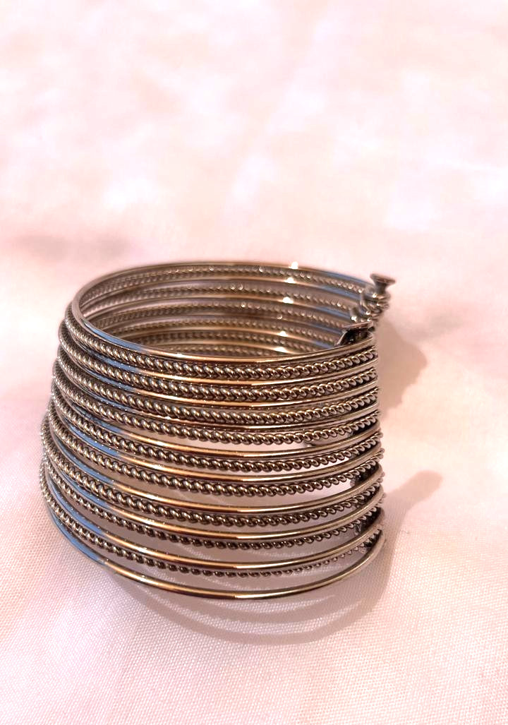 Vintage Cuff Wide Bracelet Chunky Statement Silver Tone