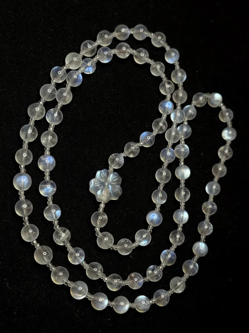 necklace moonstone rock crystal Art Deco style