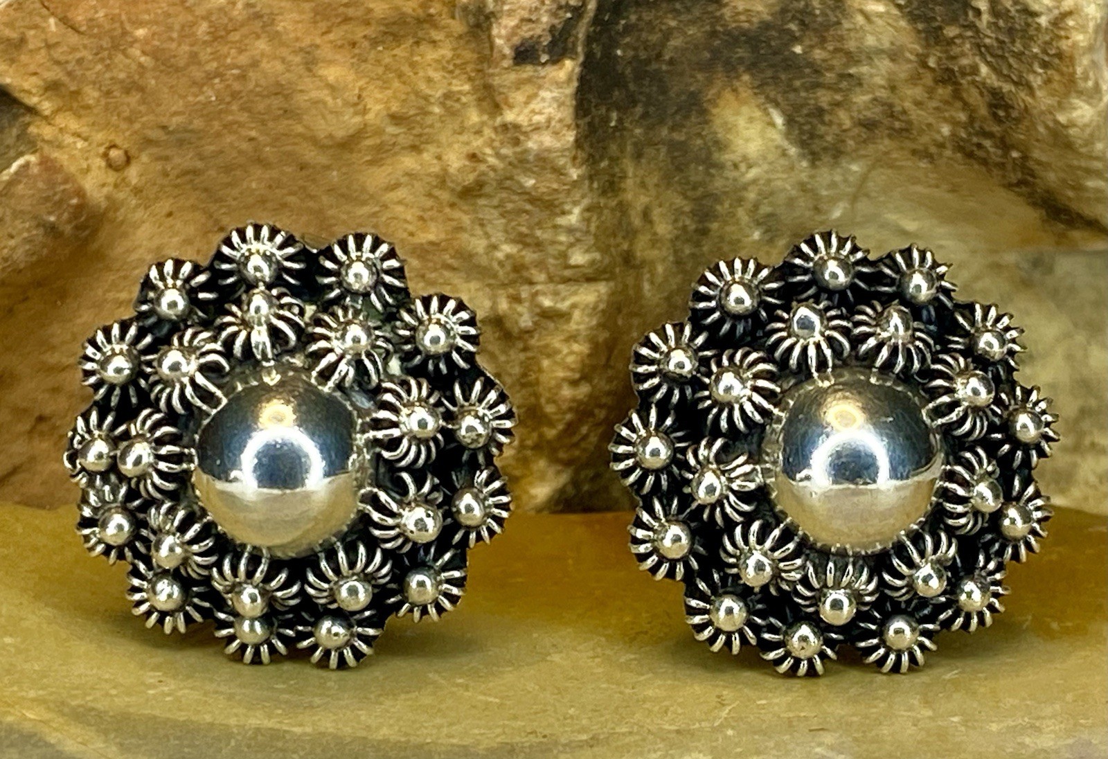 Vintage Mexican Sterling Silver 925 Mid-Century Brutalist Screw Back Earrings