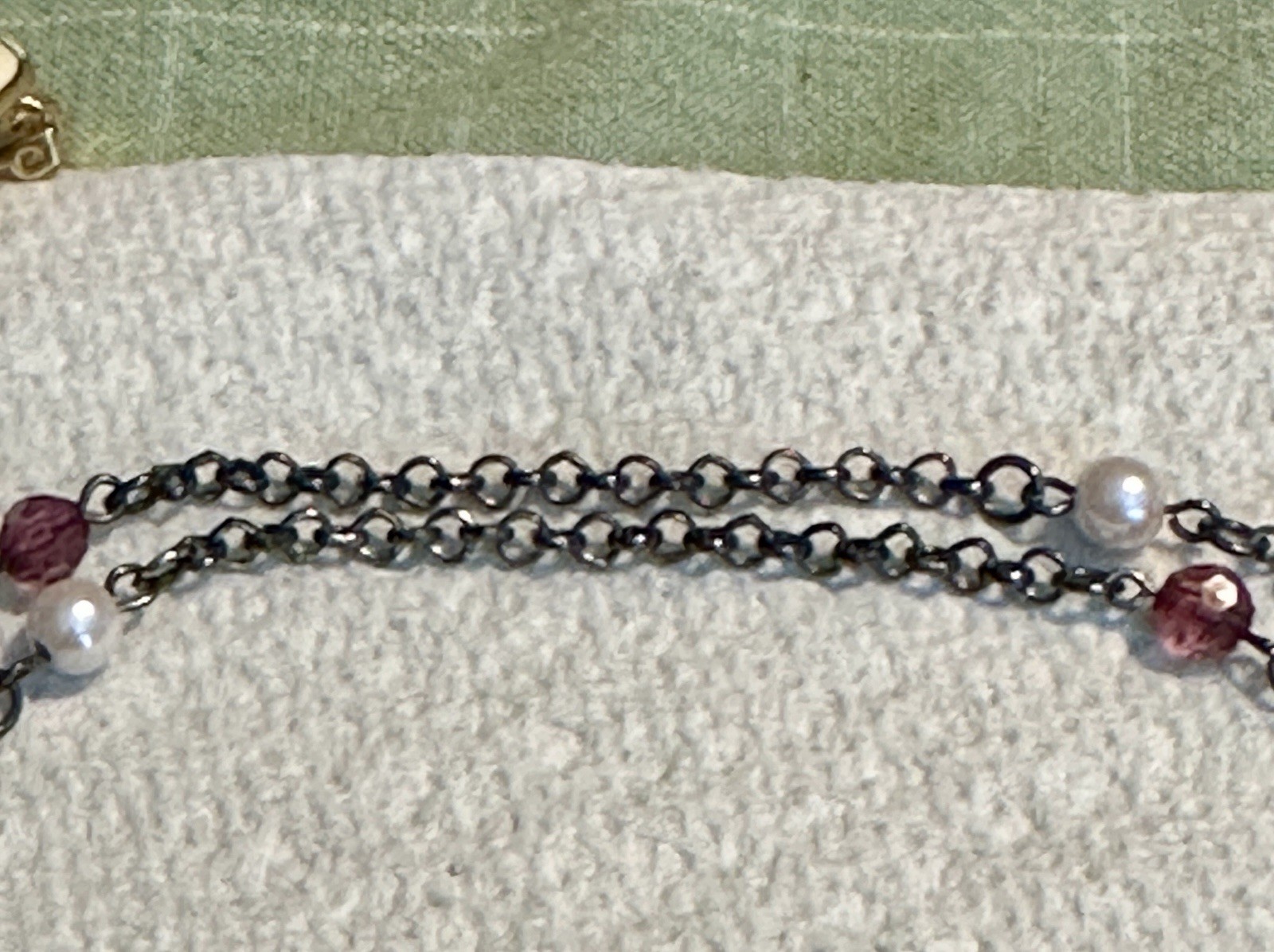 Vintage Purple White Pink Multi Shape Size Beaded Black Chain 48” Necklace