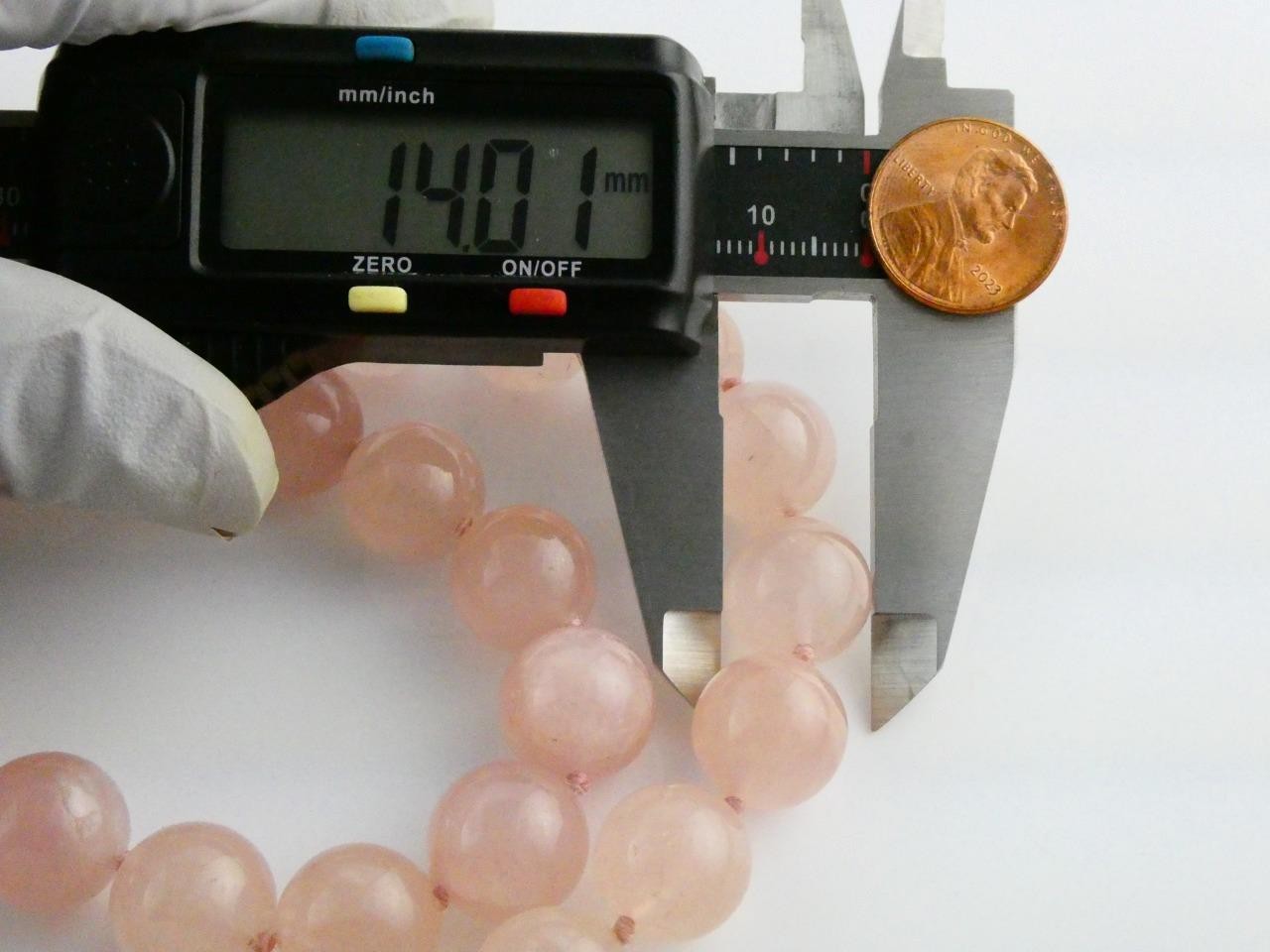 Vintage Hand Knotted Rose Quartz Bead Strand Necklace 34 Inches No Clasp 14mm