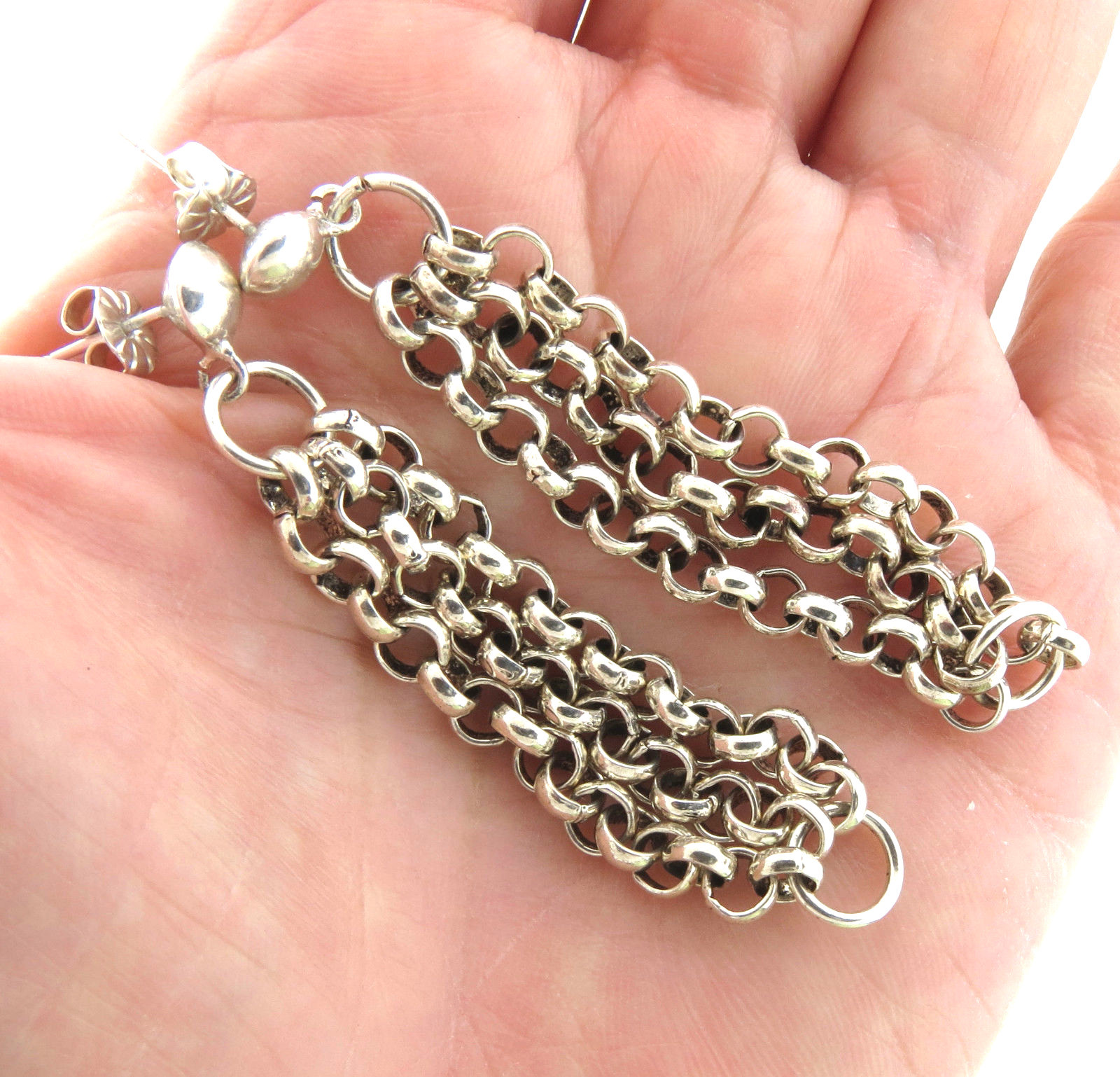 Sterling Silver Chain Dangle Earrings 2.5 inch