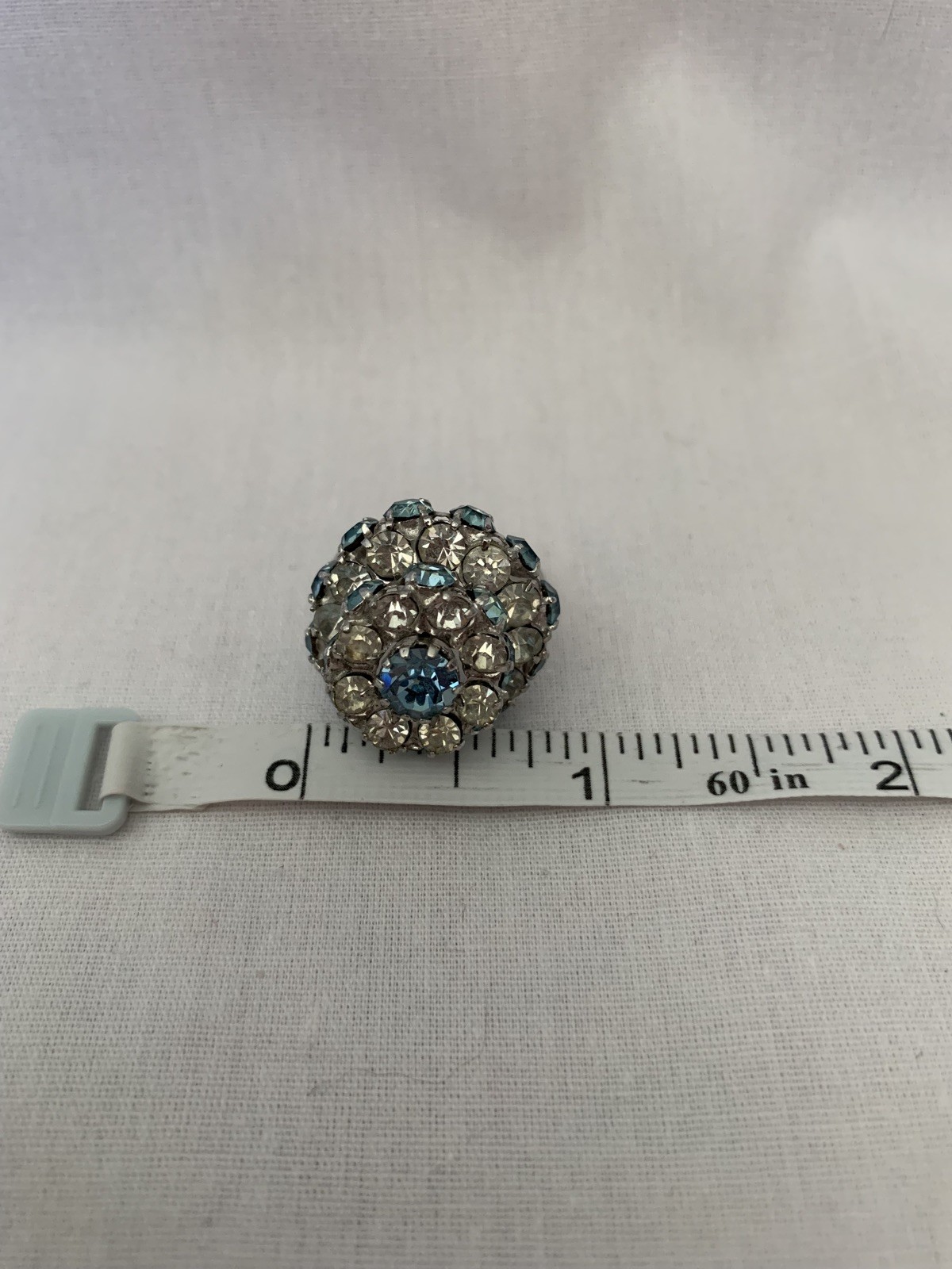 Vintage Silver Tone & Clear/Blue Topaz Rhinestone “Wedding Cake” Ring-Adjustable