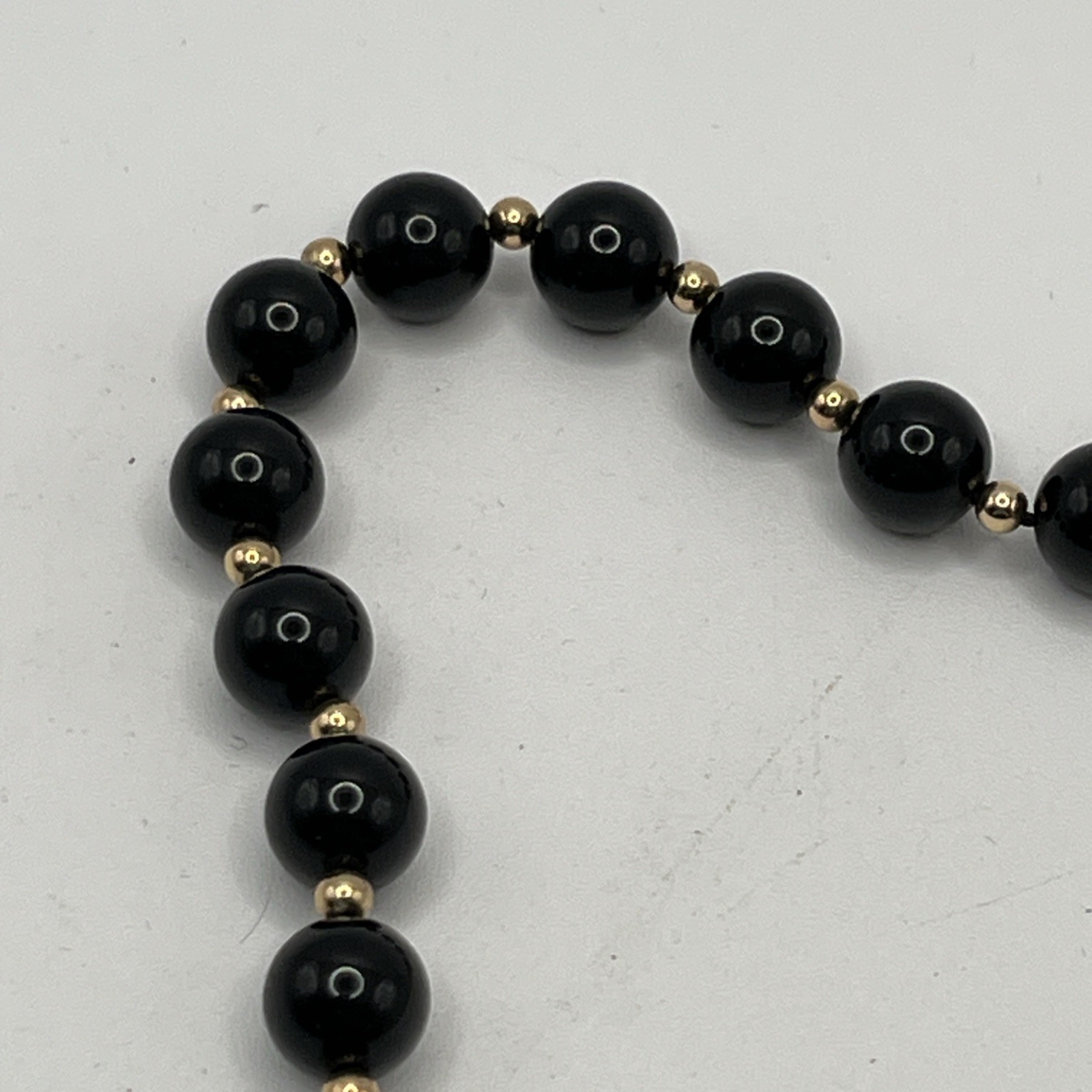 Vintage Black Onyx Beaded Necklace 14k Gold Clasp 18” As Is Restring