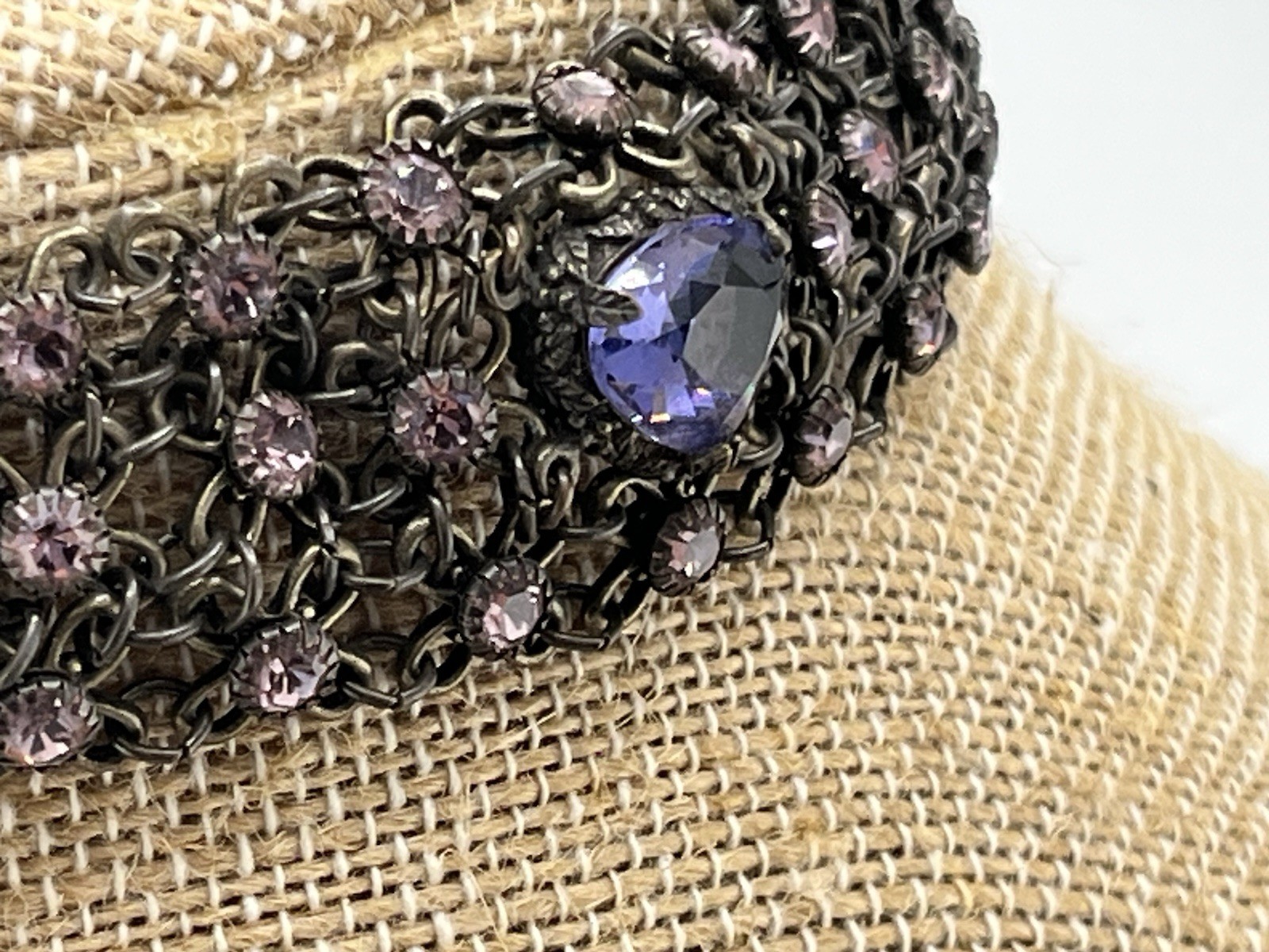 Vintage Kenny Ma san francisco Necklace 16 1/2 In Pink And Purple Rhinestones