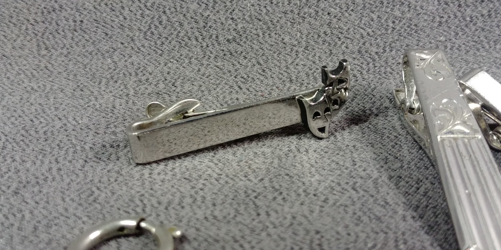 4 Tie Bar Clip Watch Chain Fob Marvel Sterling Silver Swank Comedy Tragedy Masks