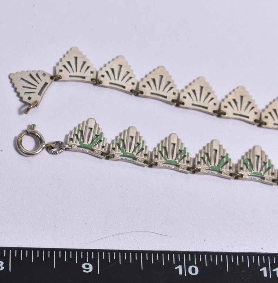 Vintage circa 1920 egyptian revival necklace carved green glass Germany