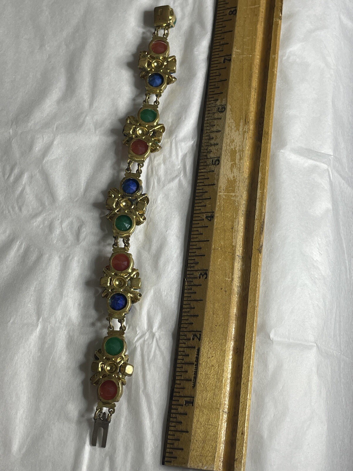 Vintage 1930’s Faceted Czech Glass- Gilt Metal Faux Gemstone SIGNED