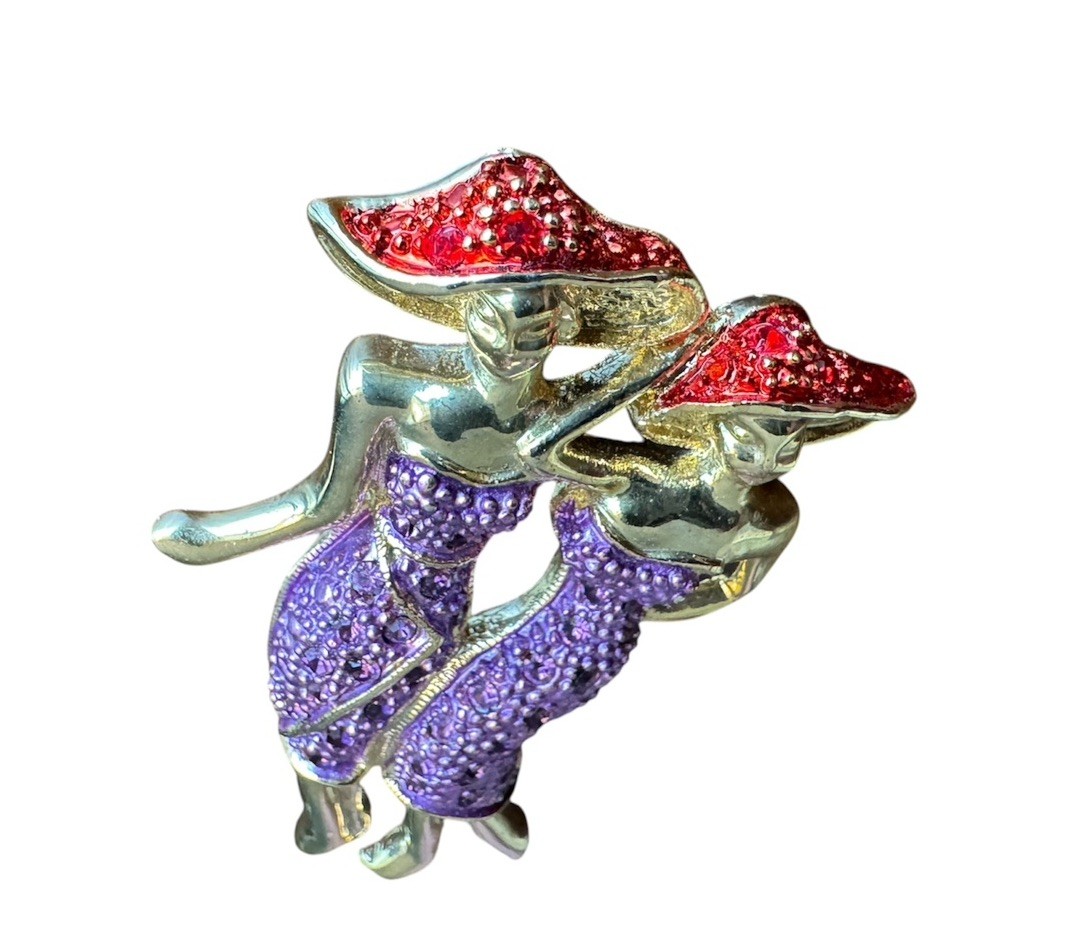 Vintage Gold Tone with Rhinestones Red Hat Ladies in Purple Pin, Unbranded