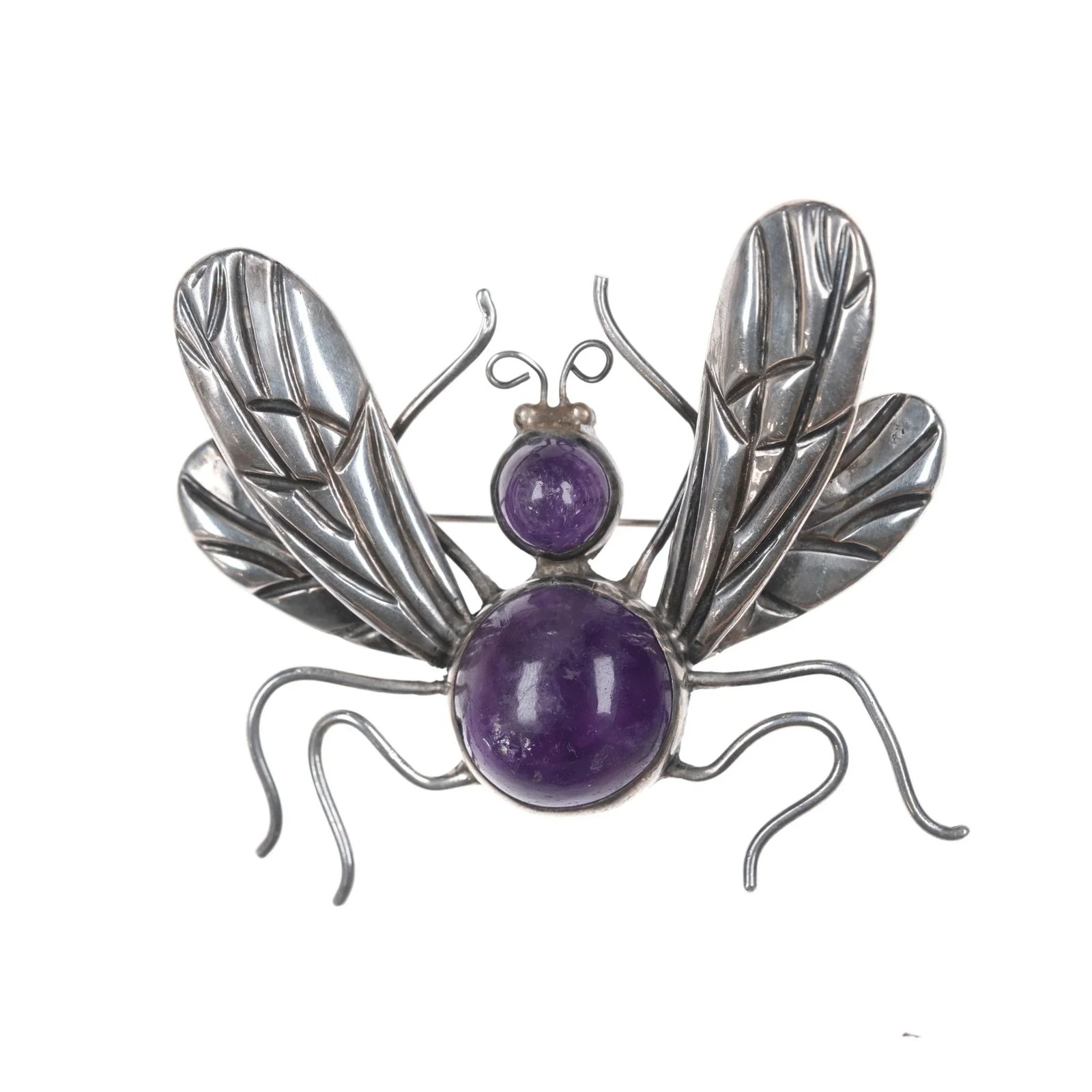 Large 1950’s Sterling Los Castillo Amethyst fly pin