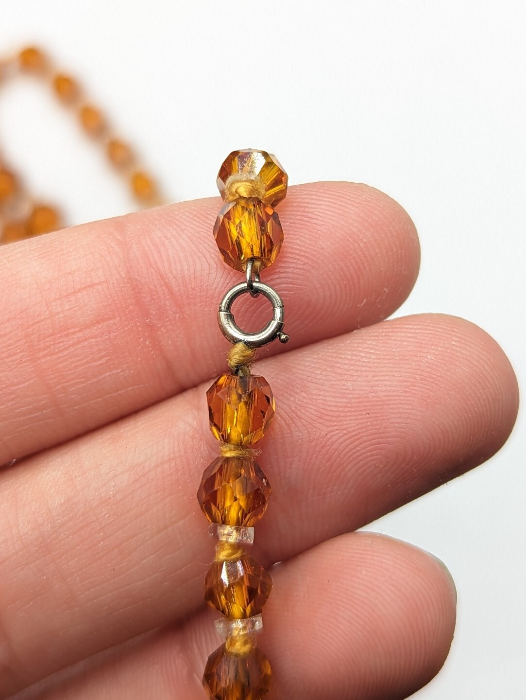 Faceted Amber Topaz Colored Glass Clear Crystal Graduated Bead Necklace 28″