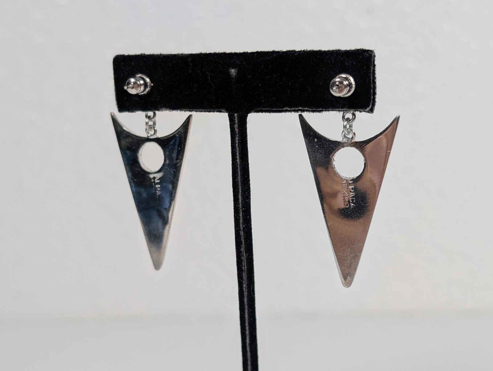 Vtg Alpaca Mexico MOP Dangle Drop Earrings Abalone Shell Inlay 1980s NOS