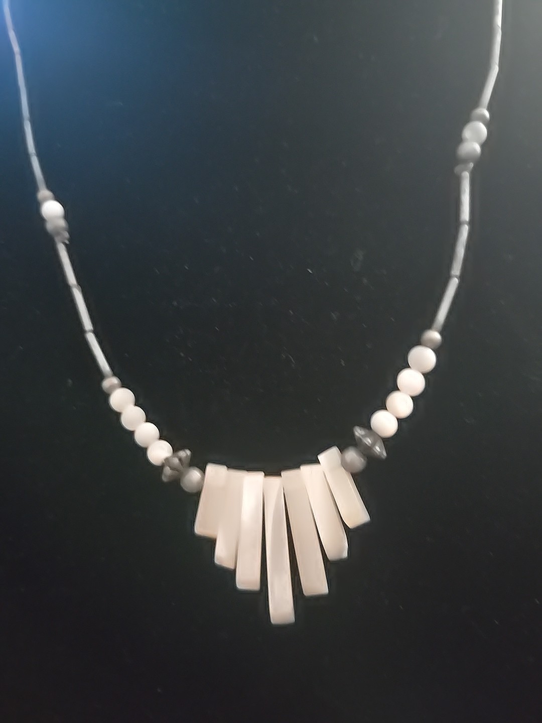 Vtg Southwest Liquid Silver Tone Abalone Mother Of Pearl Necklace 22″ Tarnished