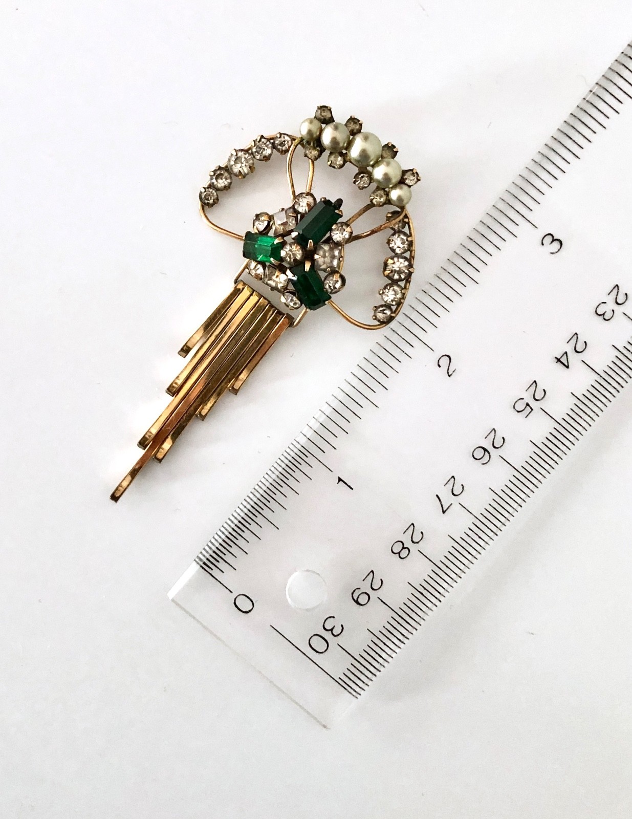Gold Filled M&S Brooch Pendant 12KT GF Green Stones Prong Set Art Deco Vintage