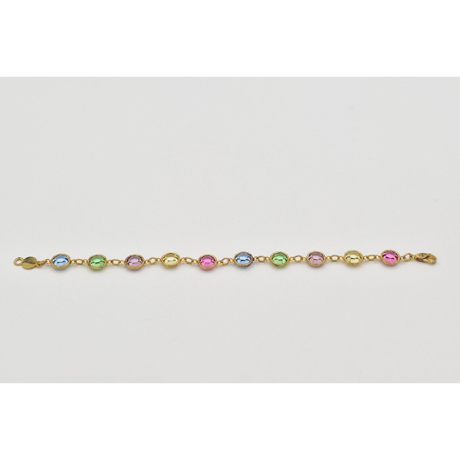 Austrian USA Vintage Crystal Chain Bracelet Open Bezel Gold Linked Signed BinAD