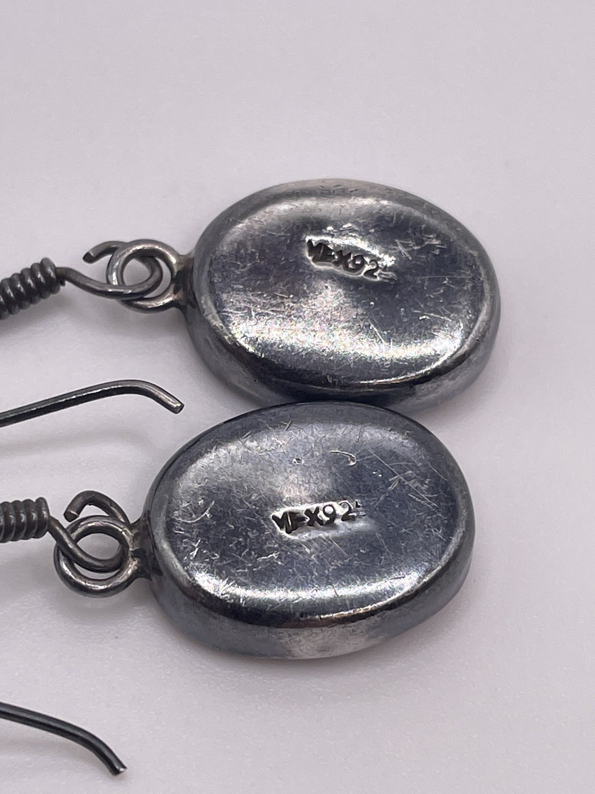 Vintage MEX 925 Sterling Silver Red Cabochon Dangle Earrings Mexico