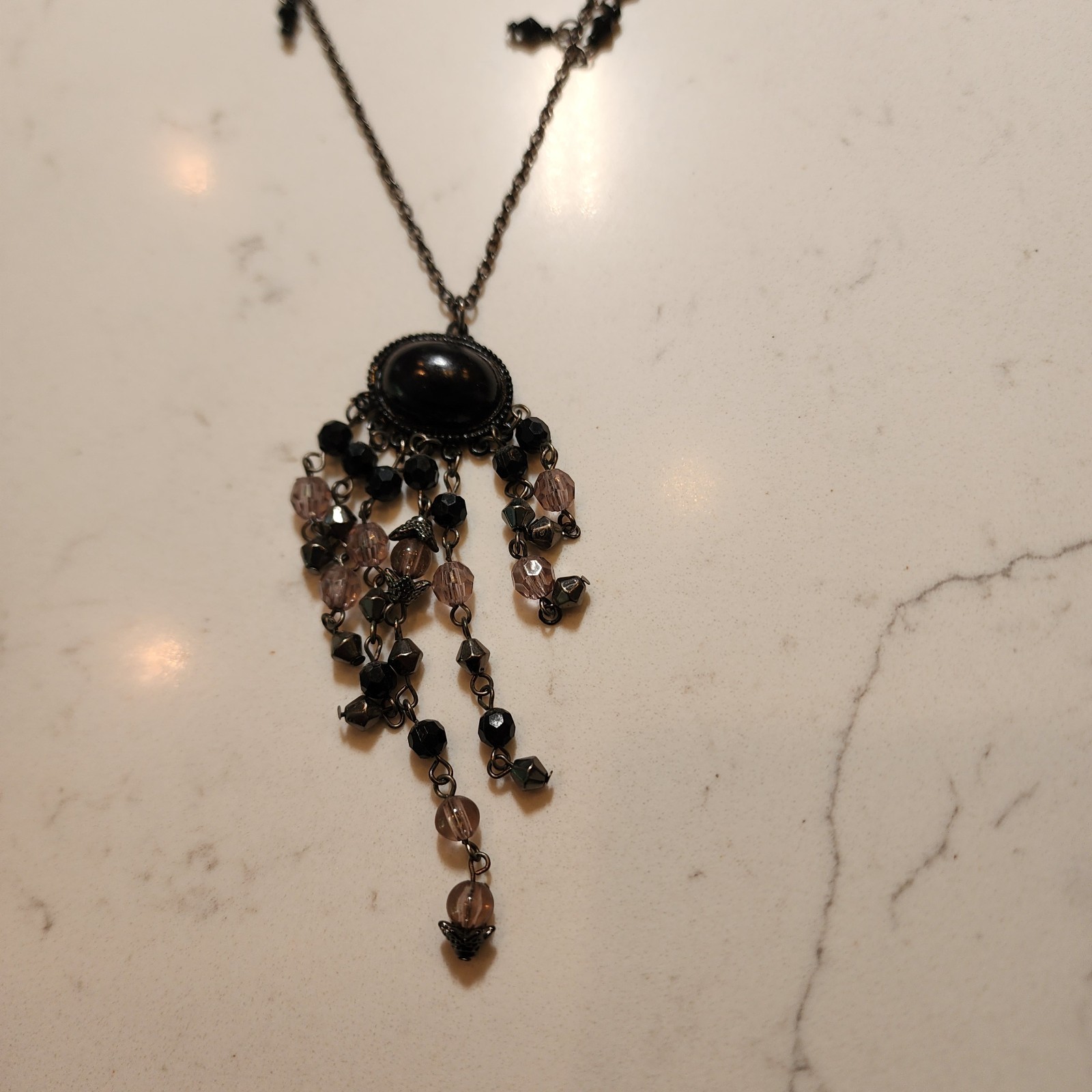 VTG Victorian Style 3 Layer 32″ Necklace Black with Silver Tone