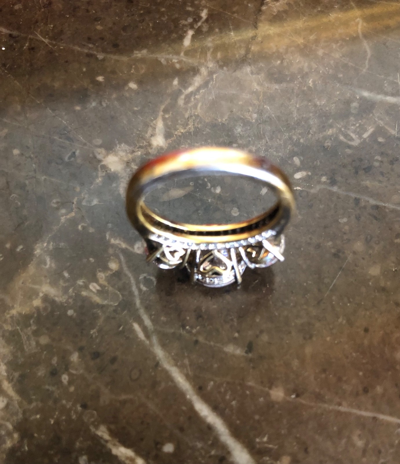 Engagement ring band gold tone 3 stone glass estate vintage 5 carat TW