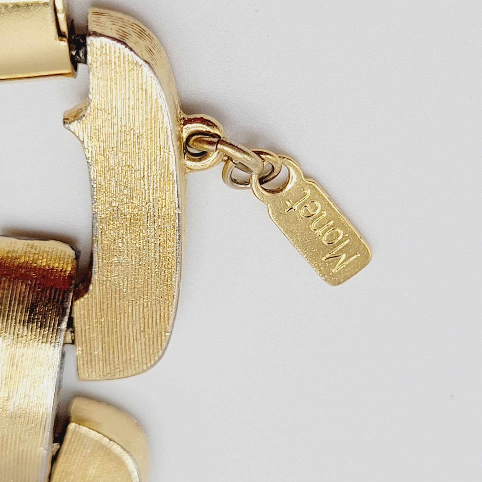 Monet Chunky Square Link Gold Tone Brush Finish Vintage Bracelet No Safety Chain