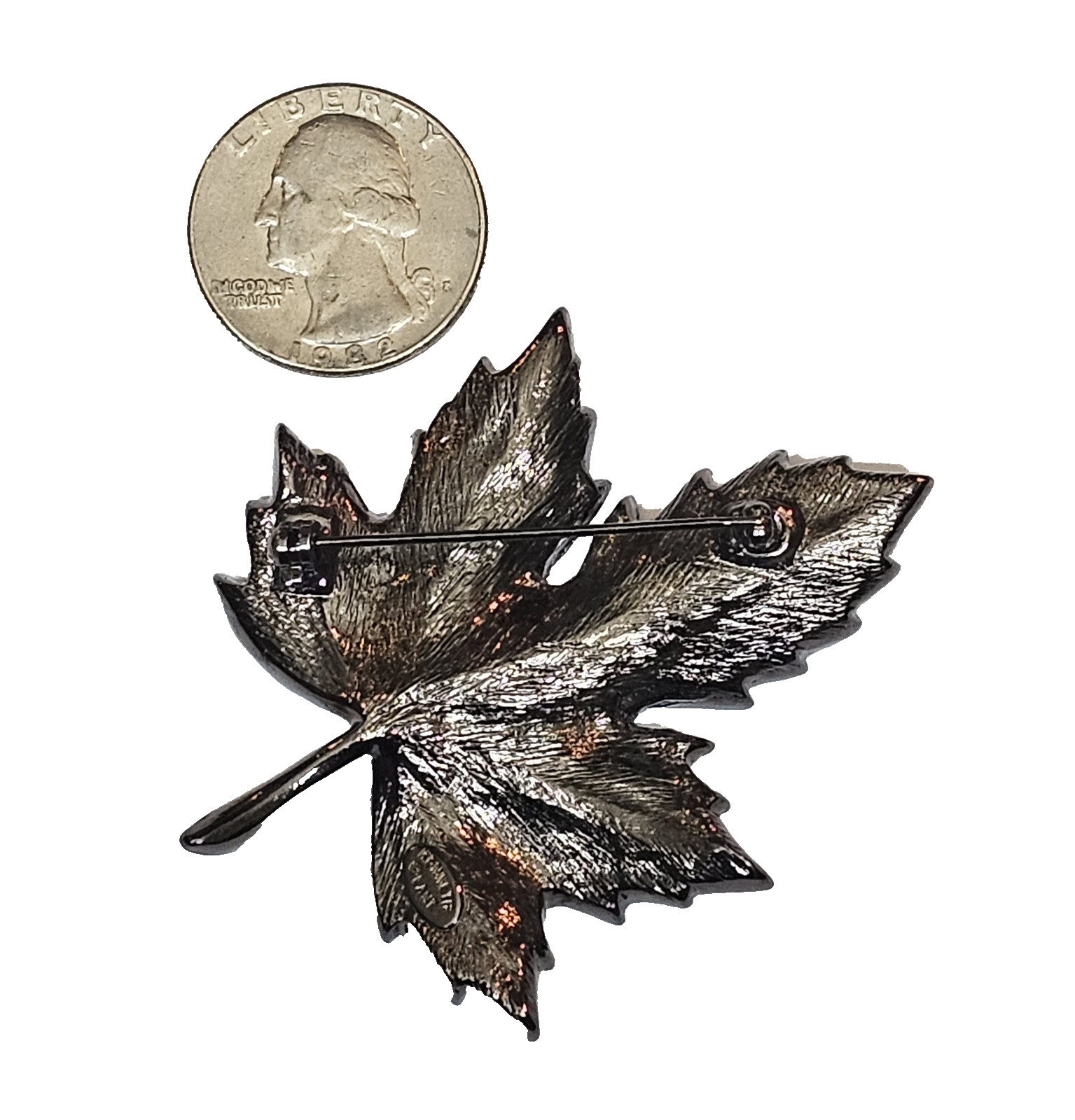 VTG KJL Kenneth Jay Lane Pink Ombre Gunmetal Gray Pave Maple Leaf Brooch Pin