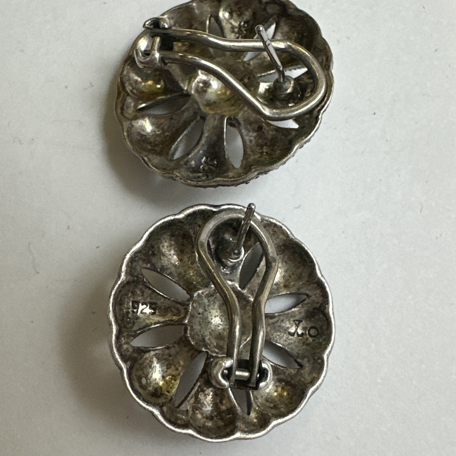 Vintage Sterling Silver Genuine Pearl Pierced Quality Earrings Signed