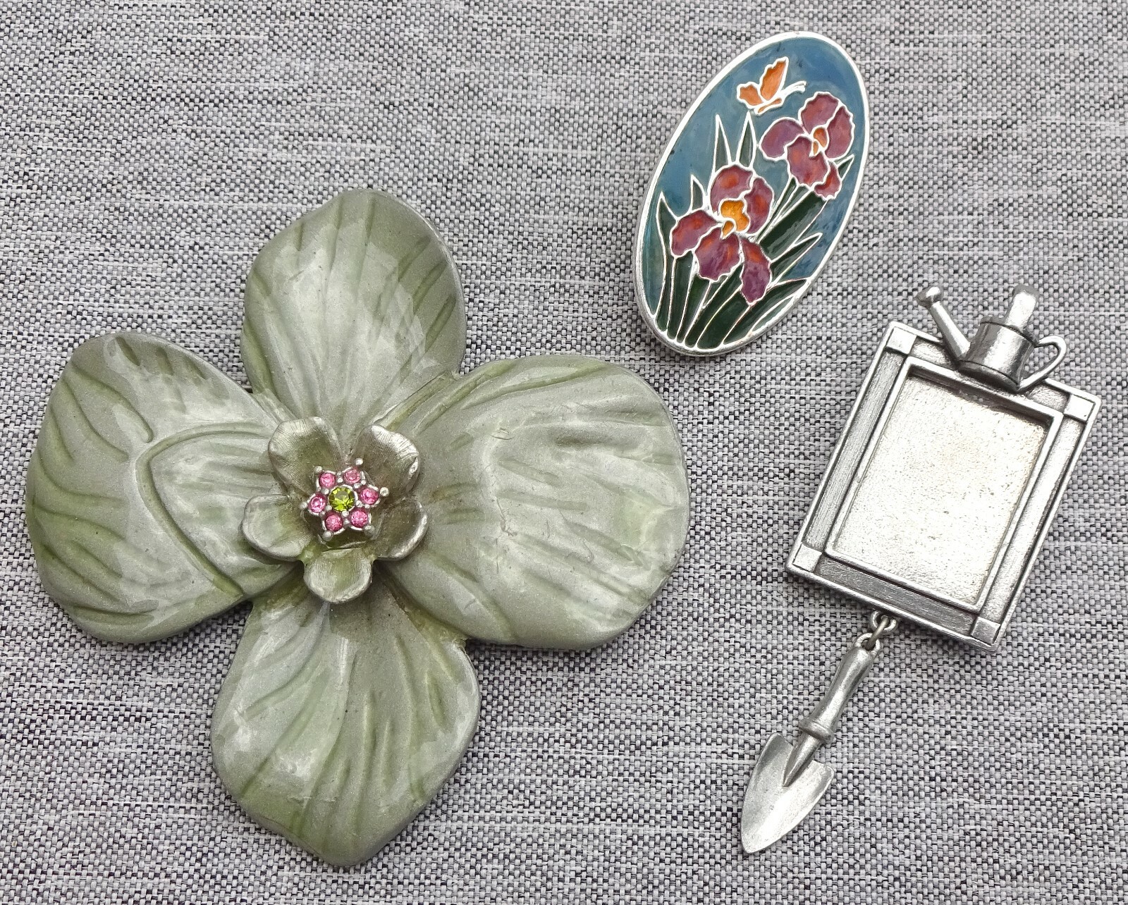Lot of 3 Pins Garden Theme Flowers & Jim Clift Photo Brooch