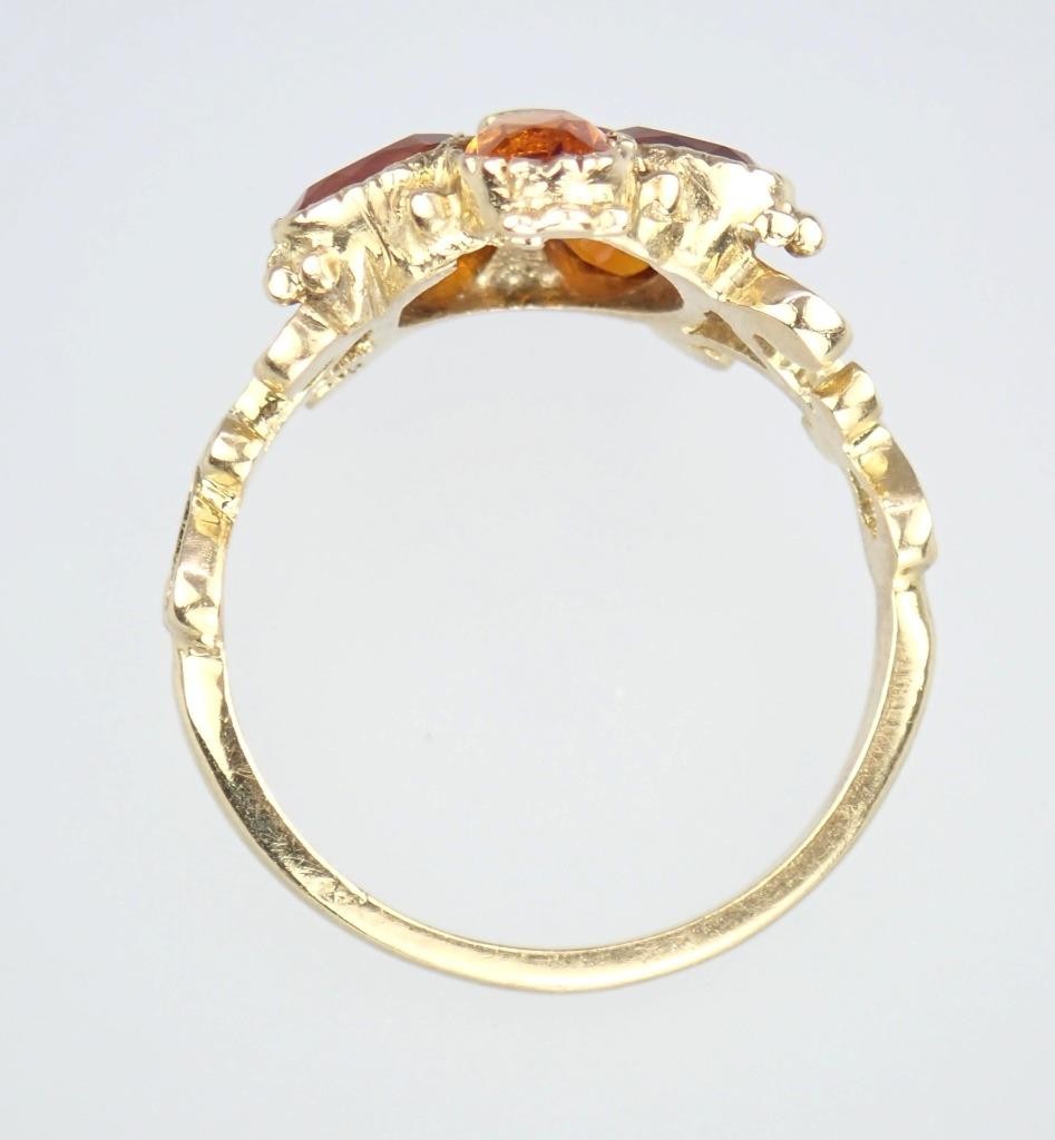 Pretty Vintage Solid 9K Gold Madeira Citrine Pearl Floral Scroll Ring 1971 7.25