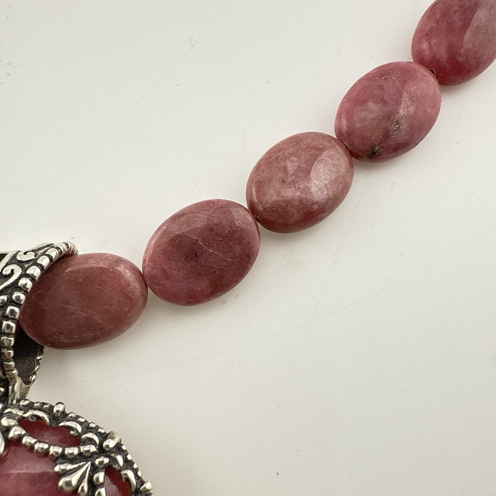 Carolyn Pollack Necklace Set Pink Rhodonite Sterling Silver 925 Pendant Beaded
