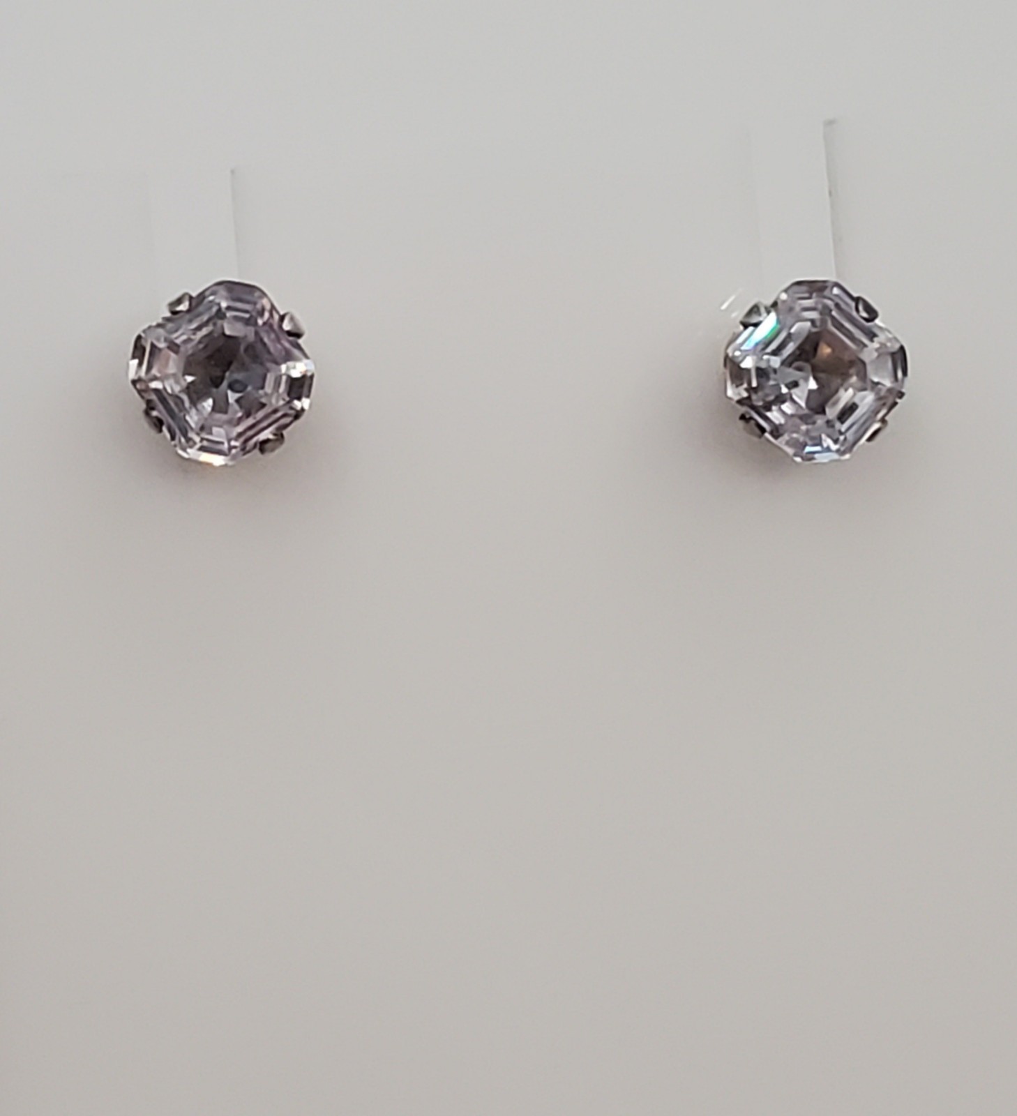 925 C Signed 5mm CZ Sterling Silver Square Faceted Cushion Cut Stud Estate Glam