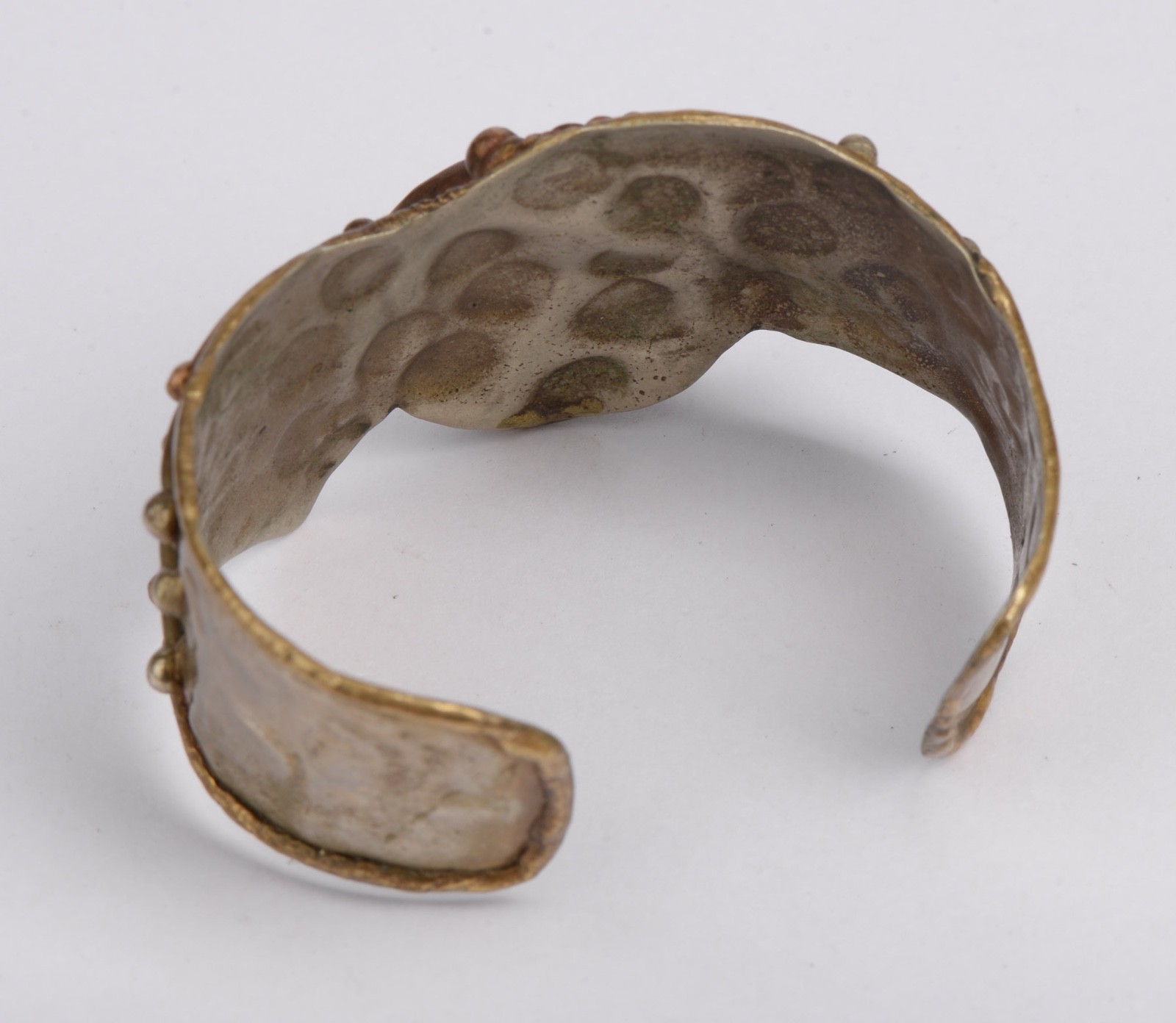 Vintage Mixed Metal Agate Stone Cuff Bracelet Artisan Boho 2.5″